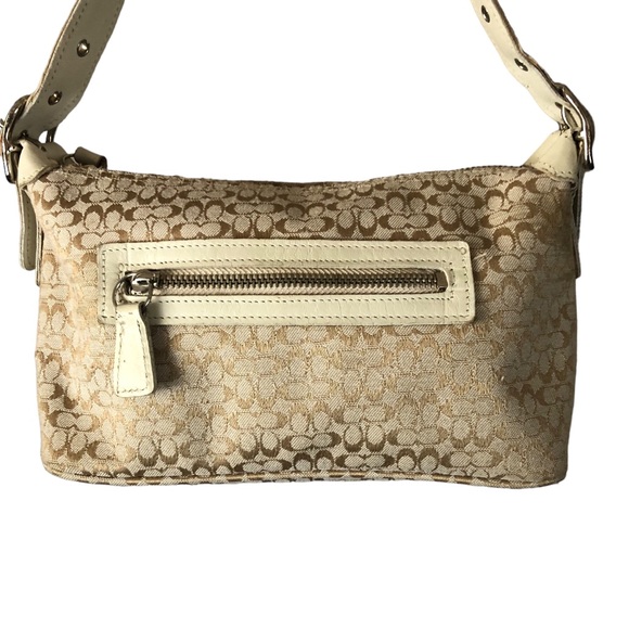 PURSE - Women's Vintage 90's/Y2K Coach Signature Canvas Bag In Beige/Gold/White - Picture 3 of 16
